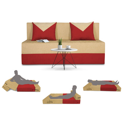 Adorn India Easy Boom 2 Seater Sofa Cum Bed 4 x 6 (Red & Beige) (1 Year Warranty)