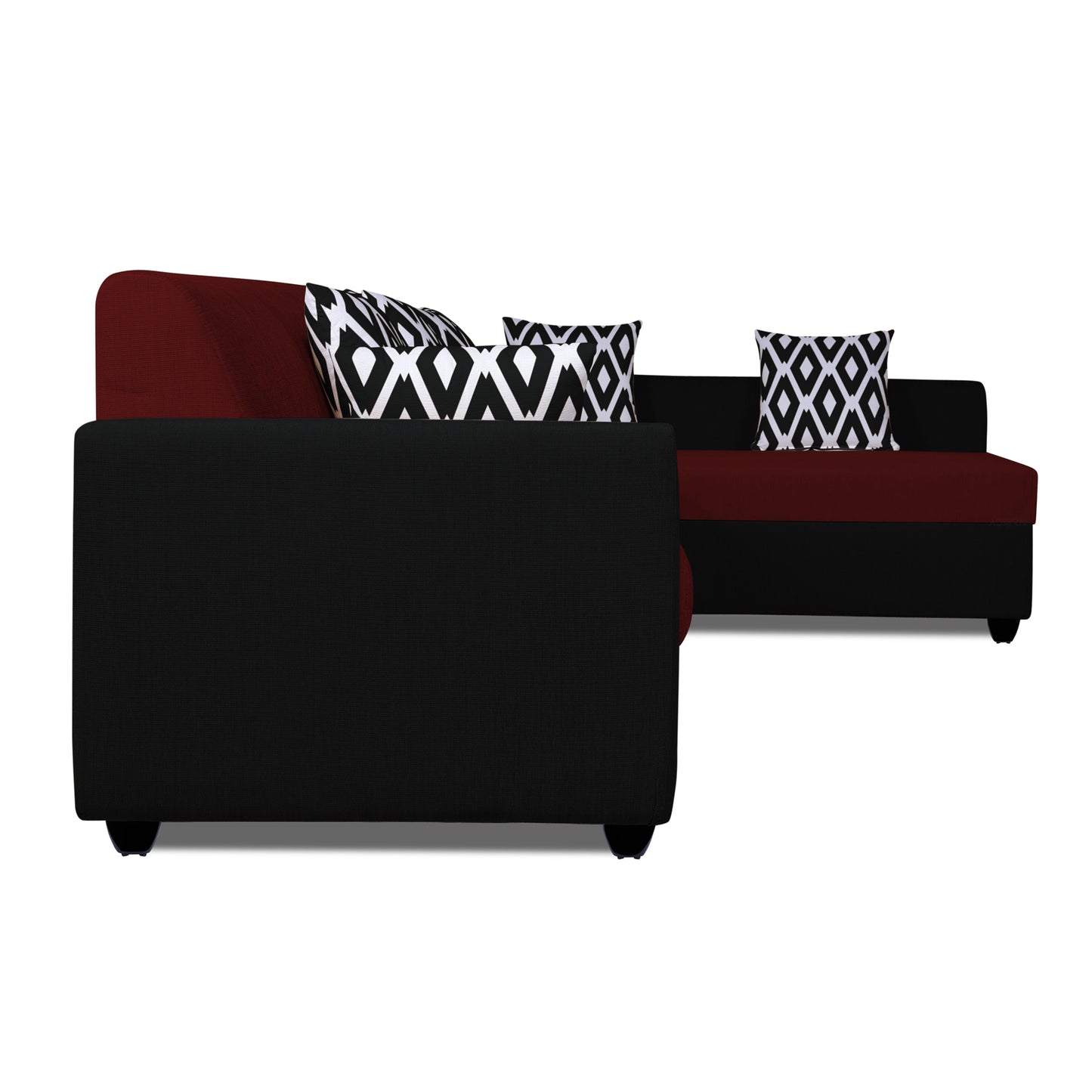 Adorn India Rio High Back L Shape 6 Seater Sofa Set (Right Hand Side) (Maroon & Black)