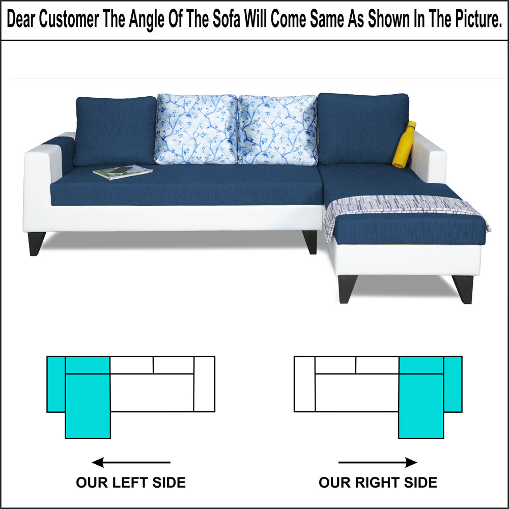Adorn India Ashley Leatherette Fabric L Shape 6 Seater Sofa Set Digitel Print (Right Hand Side) (Blue & White) (3 Year Warranty)