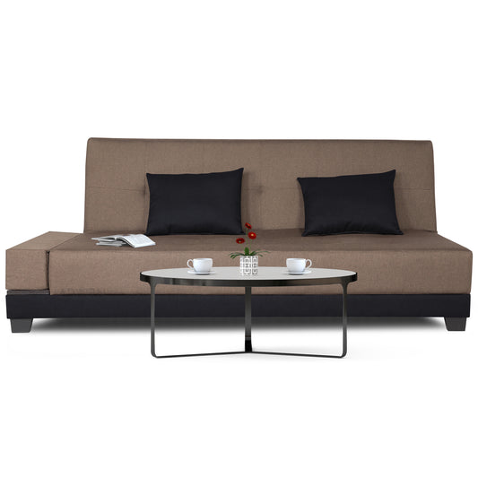 Adorn India Exclusive Two Tone Blake Three Seater Sofa Cum Bed (Camel & Black), Wood, Foam