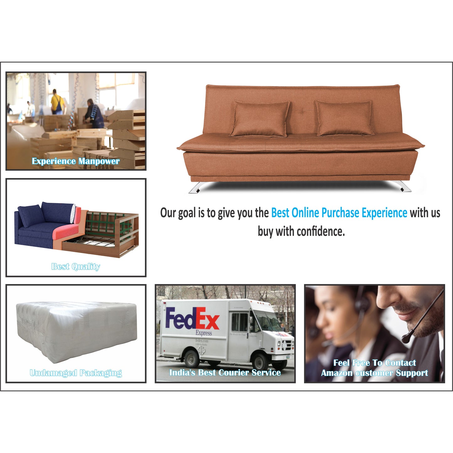 Adorn India Arden 3 Seater Sofa Cum Bed Fabric (Rust)