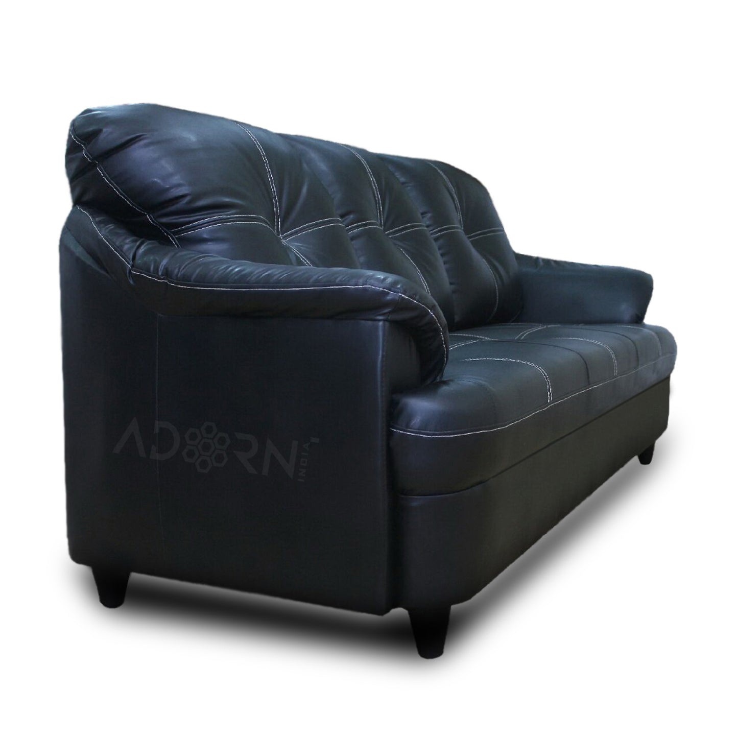 Adorn India Webster Leatherette Three Seater Sofa (Black)
