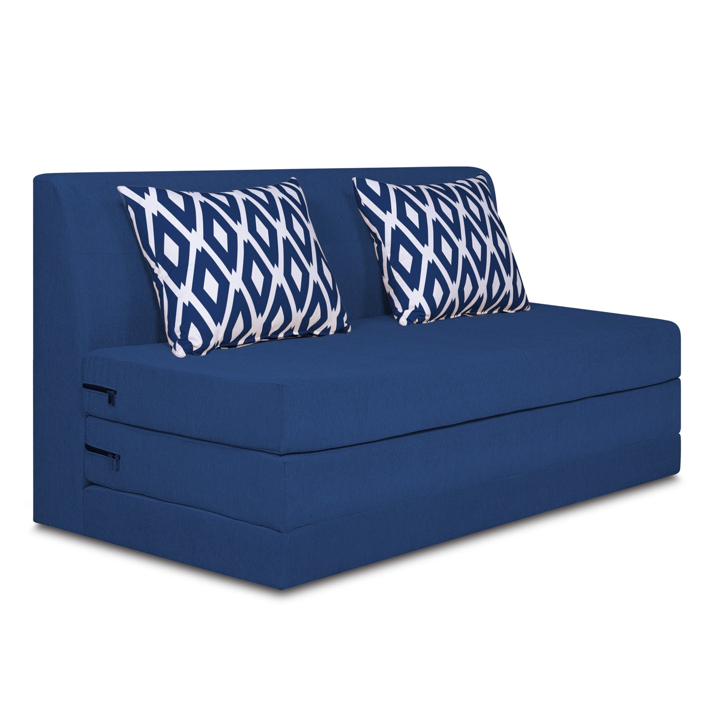 Adorn India Easy Highback Two Seater Sofa Cum Bed Rhombus 4' x 6' (Blue) (1 Year Warranty)
