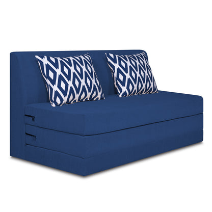 Adorn India Easy Highback Two Seater Sofa Cum Bed Rhombus 4' x 6' (Blue) (1 Year Warranty)
