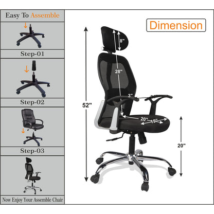 Adorn India Marvel Adjustable High Back Breathable Mesh, Rubberwood Office Executive Ergonomic Chair (Black)