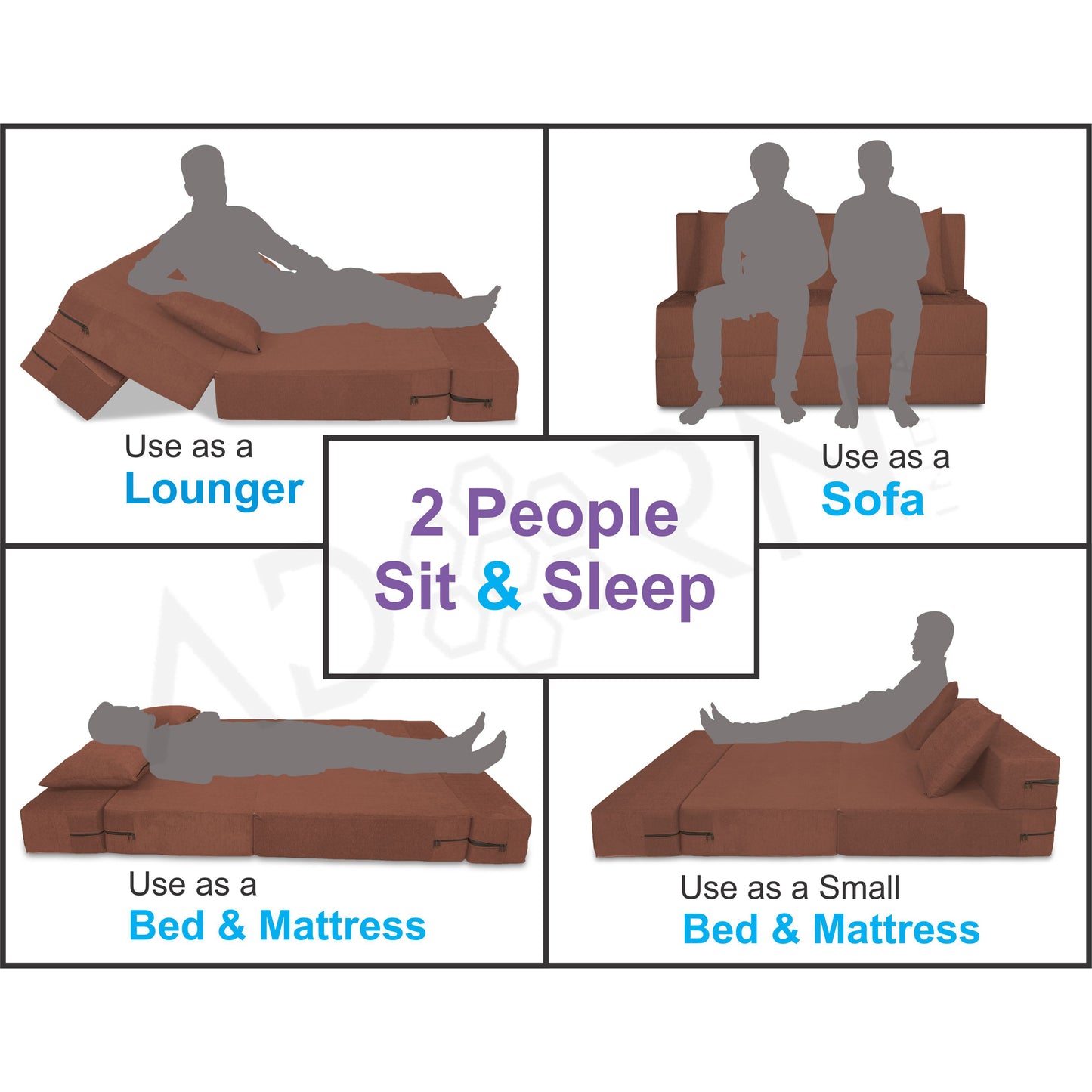 Adorn India Easy 2 Seater Sofa Cum Bed Alyn 4'x 6' (Brown) (1 Year Warranty)
