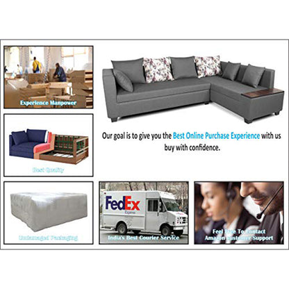 Adorn India Mclain L Shape 6 Seater Sofa (Light Grey)