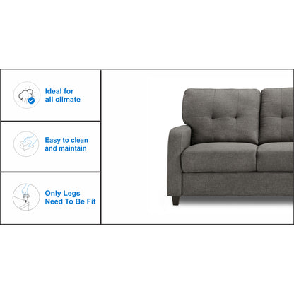 Adorn India Astor 3 Seater Sofa (Grey) (3 Year Warranty)