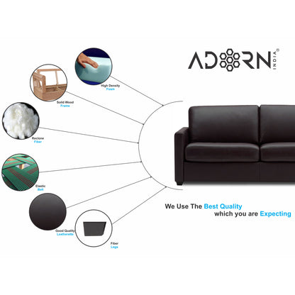 Adorn India Exclusive Flavio Leatherette Three Seater Sofa (Brown)