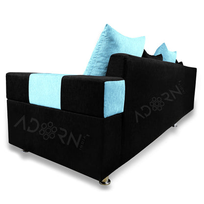 Adorn India Adillac 5 Seater Corner Sofa(Left Side Handle)(Light Blue & Black)