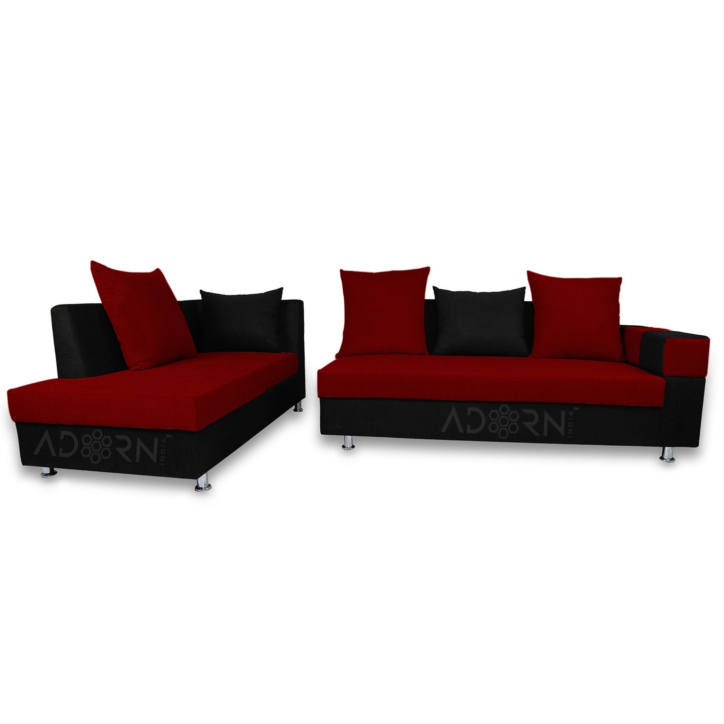 Adorn India Adillac 5 Seater Corner Sofa(Left Side Handle)(Maroon & Black), Wood, Foam