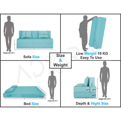 Adorn India Easy Three Seater Sofa Cum Bed Alyn 6'x 6' (Aqua Blue)