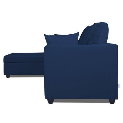 Adorn India Zink Straight line L Shape 5 Seater Sofa Plain Cushion (Left Side Handle)(Blue)