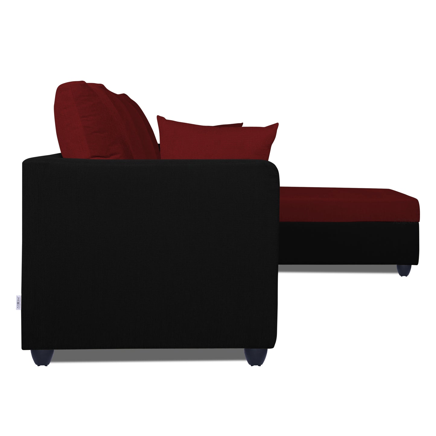 Adorn India Zink Straight line L Shape 6 Seater Sofa Plain Cushion (Maroon & Black)