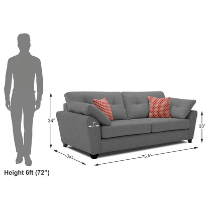 Adorn India Moris 3 Seater Sofa (Grey) (3 Year Warranty)