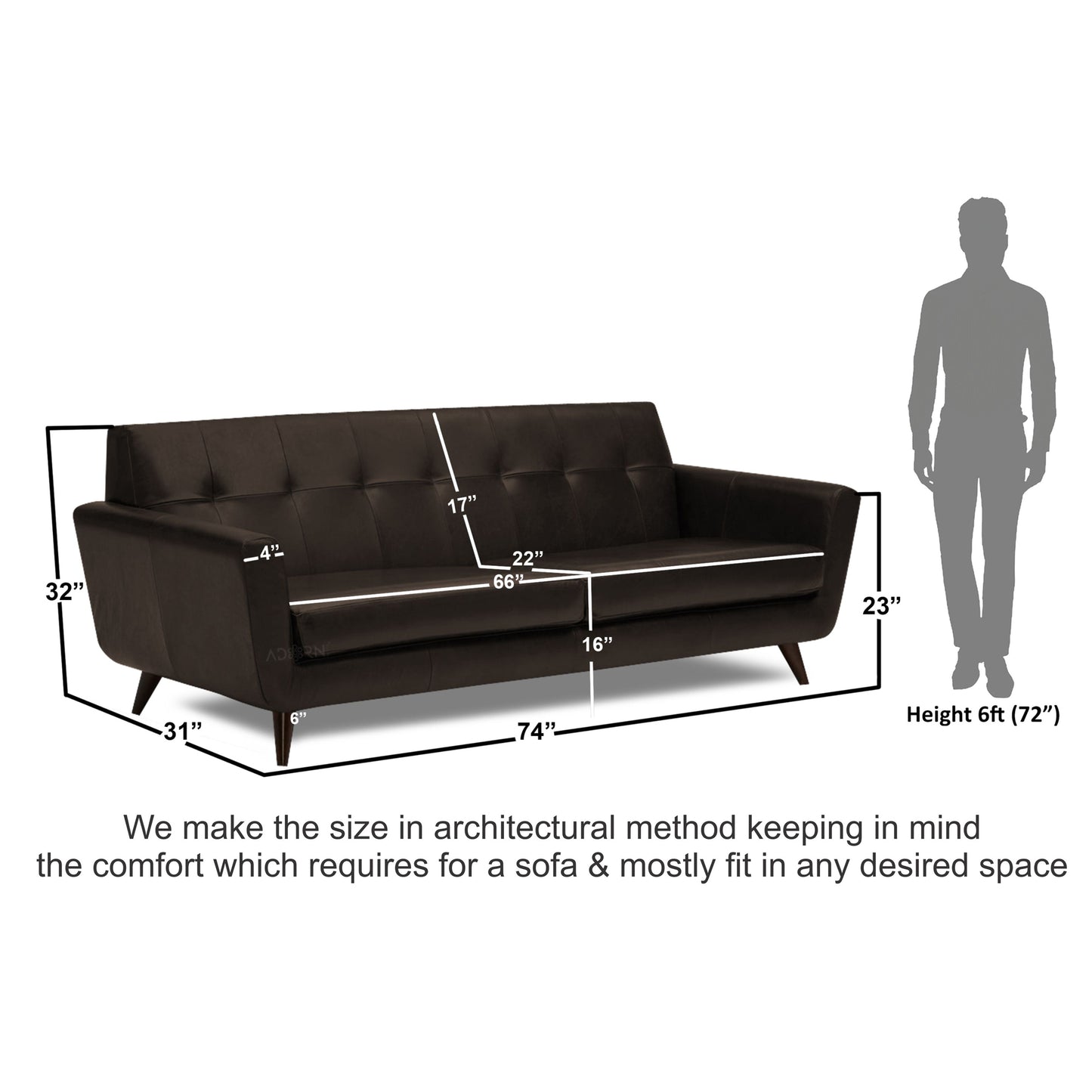 Adorn India Exclusive Alexus Leaterette Three Seater Sofa (Brown)