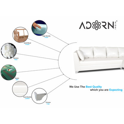 Adorn India Bradley Leatherette L Shape 6 Seater Sofa Set (White)