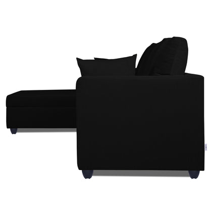 Adorn India Zink Straight line L Shape 5 Seater Sofa Plain Cushion (Left Side Handle)(Black), Wood, Foam