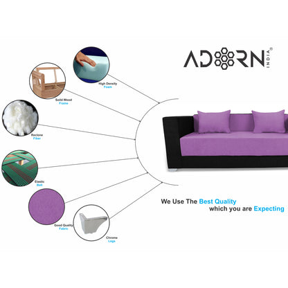 Adorn India Almond 3 Seater Sofa cumbed(Light Purple & Black)