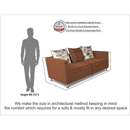 Adorn India Alita 3 Seater Compact Sofa (Rust)