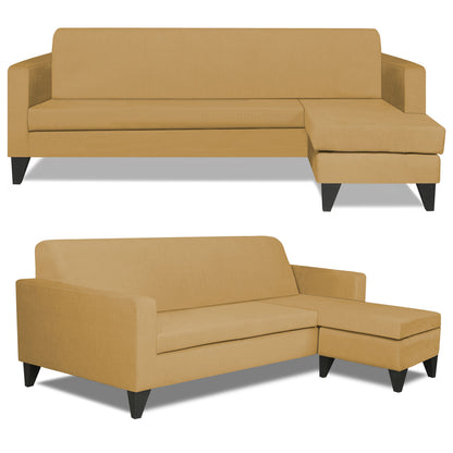 Adorn India Aladra L Shape Decent 5 Seater Sofa Set RHS (Beige) (3 Year Warranty)