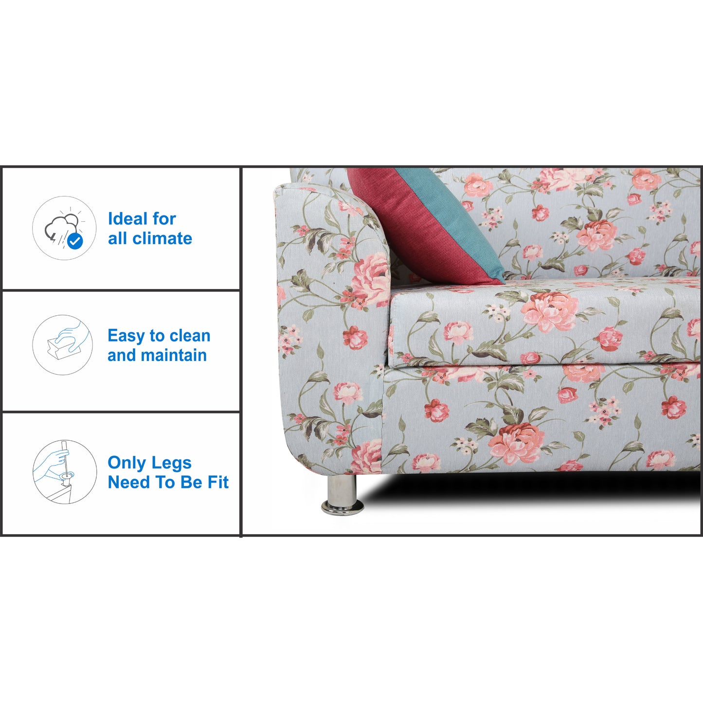 Adorn India Roselyn Digital Print 3+2 5 Seater Sofa Set (Blue)
