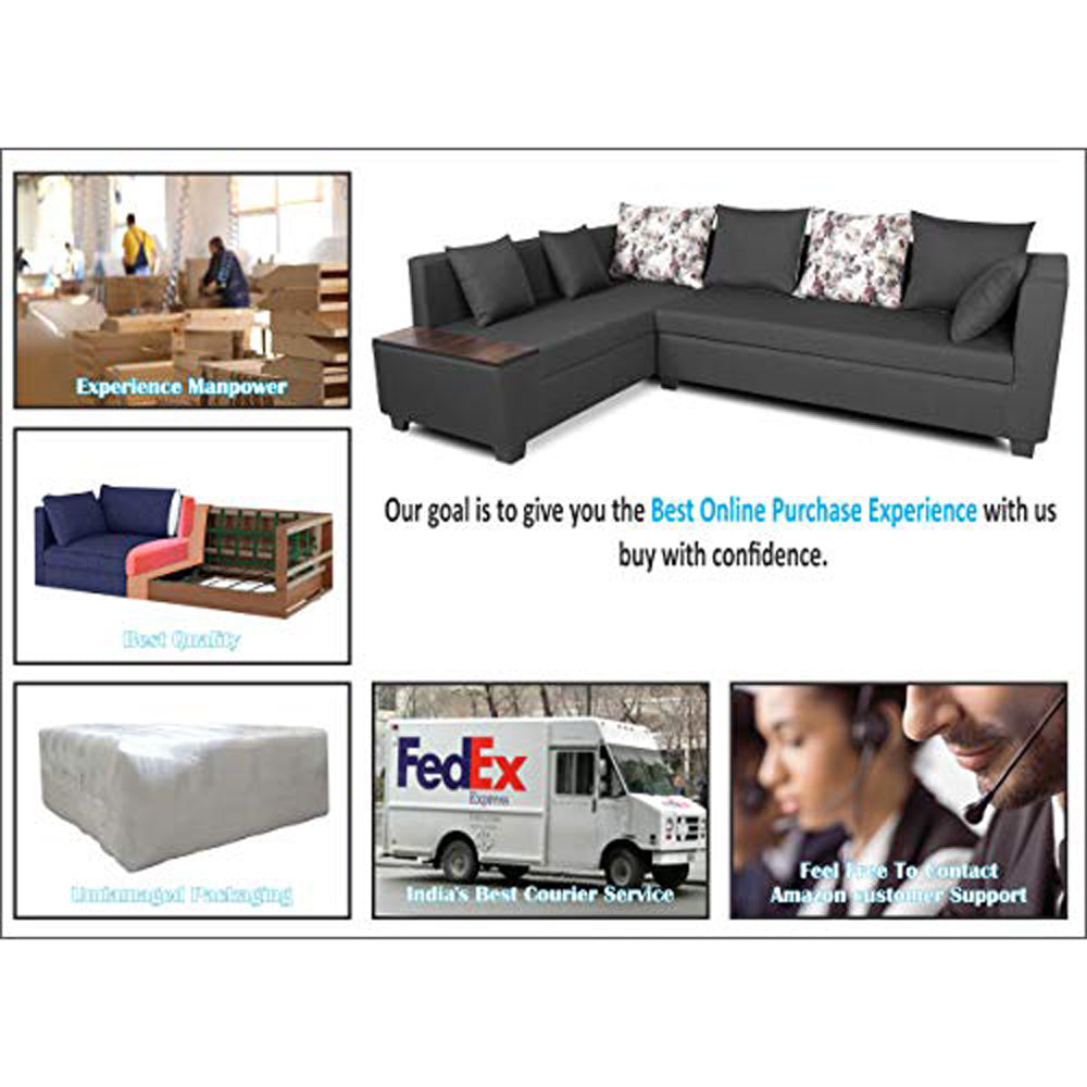 Adorn India Mclain L Shape 6 Seater Sofa (Left Side Handle)(Dark Grey)
