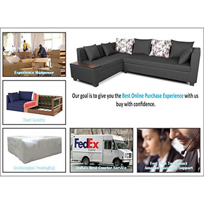 Adorn India Mclain L Shape 6 Seater Sofa (Left Side Handle)(Dark Grey)