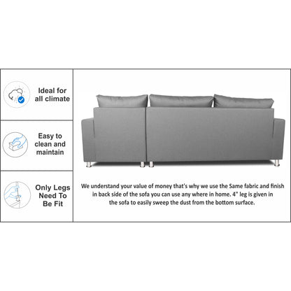 Adorn India Straight line L Shape Sofa (Light Grey)