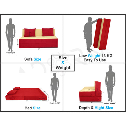 Adorn india Easy Two Seater Sofa Cum Bed (Red & Beige) 4'x6'