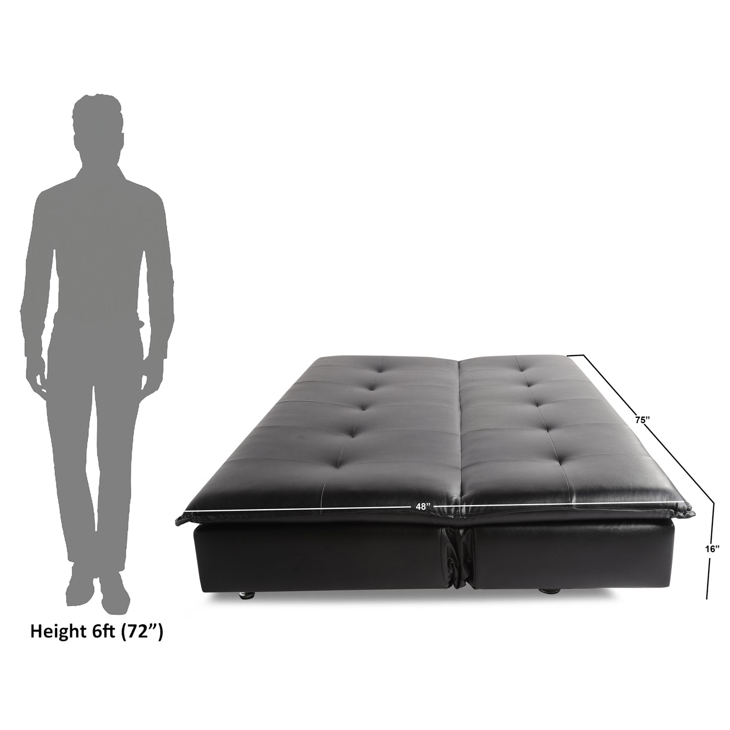 Adorn India Aspen Leatherette 3 Seater Sofa Cum Bed (Black) (3 Year Warranty)