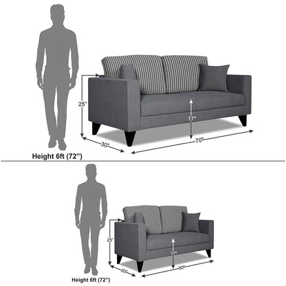 Adorn India Hector Stripes 3+2 5 Seater Sofa Set (Grey) Martin Plus (3 Year Warranty)