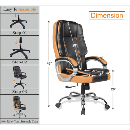 Adorn India Elegante, High-Back Leatherette and Rubberwood Adjustable Executive Office Ergonomic Chair (Black & Tan)