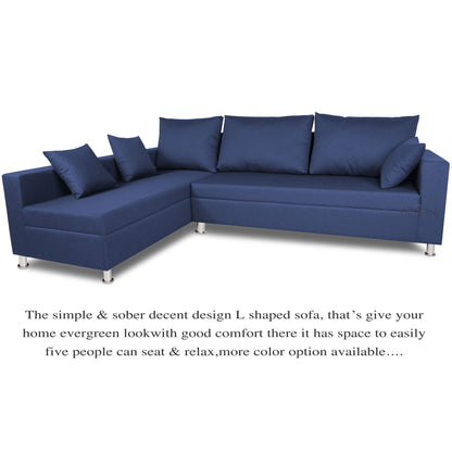 Adorn India Straight Line L Shape Sofa (Left Side Handle) (Blue)