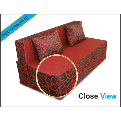 Adorn India Easy 4 Seater Sofa Cum Bed Poly Cotton (Maroon and Black) (6 x 6) (1 Year Warranty)