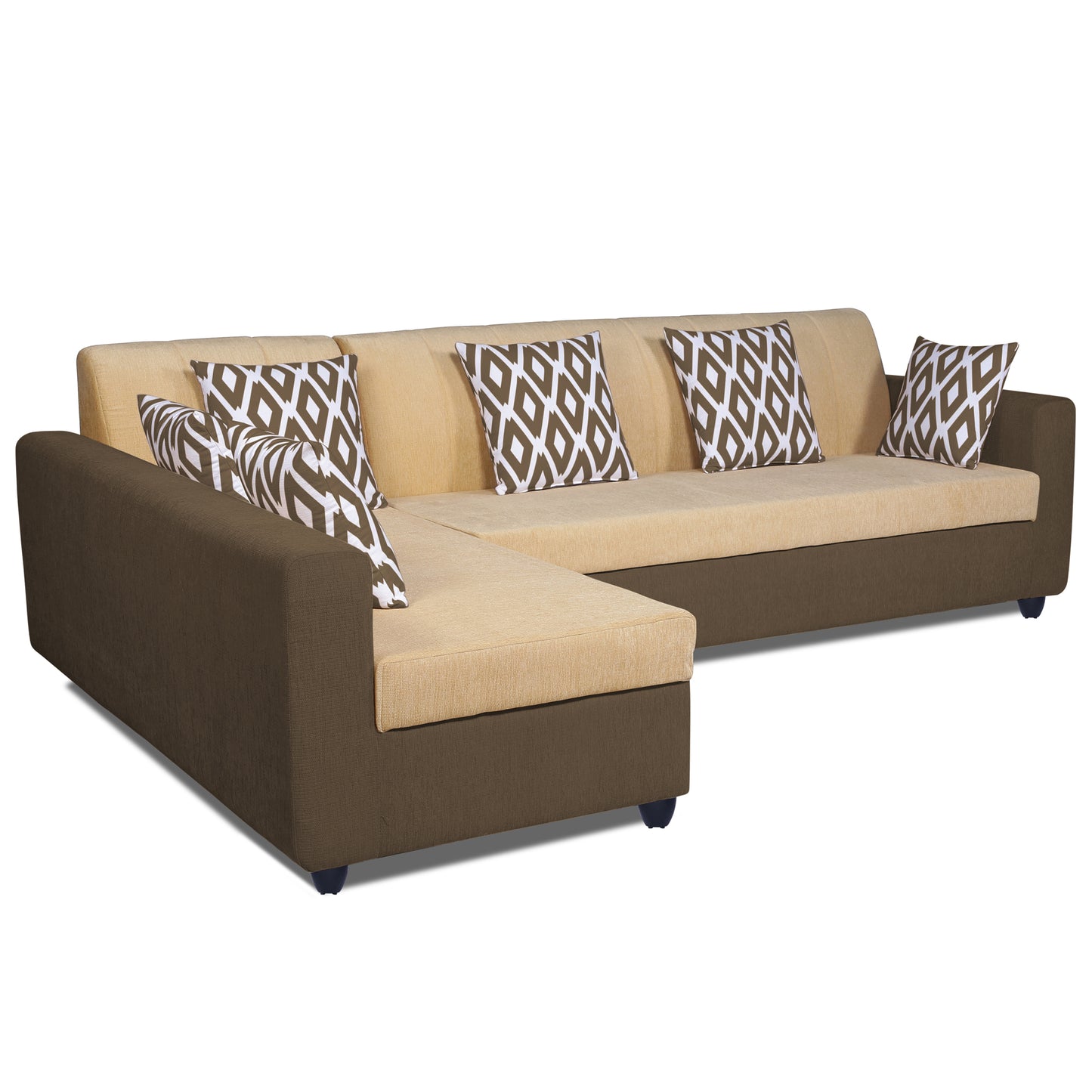 Adorn India Rio Highback L Shape 6 Seater Sofa Set (Left Hand Side) (Brown & Beige) (3 Year Warranty)
