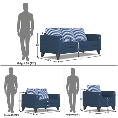 Adorn India Straight Line Plus Stripes 3+2+1 6 Seater Sofa Set (Blue) (3 Year Warranty)