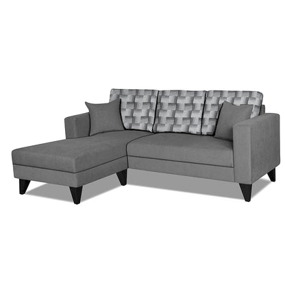 Adorn India Berlin Bricks L Shape 4 Seater Sofa Set (Left Hand Side) (Grey) Martin Plus (3 Year Warranty)