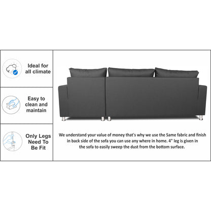 Adorn India Sal Straight line L Shape Sofa (Dark Grey)