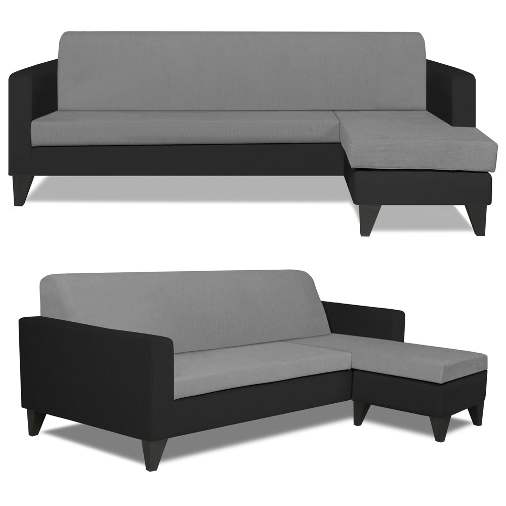 Adorn India Aladra L Shape Decent 5 Seater Sofa Set RHS (Grey & Black) (3 Year Warranty)