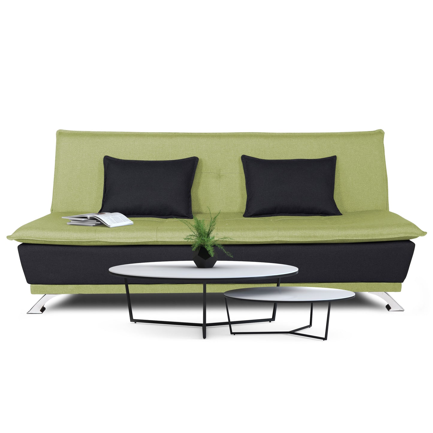 Adorn India Exclusive Two Tone Arden 4 Seater Sofa Cum Bed 4 x 6 (Green & Black) (3 Year Warranty)