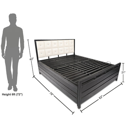Adorn India Calypso Wrought Iron Bed with Back Cushion Queen Size Box Spring Storage (Without Mattress; Matte; Black)