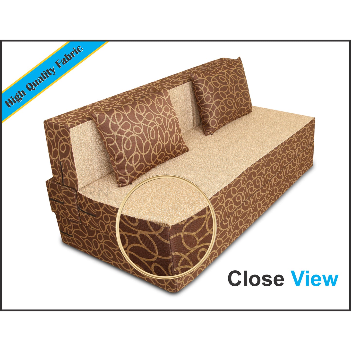 Adorn India Easy Three Seater Sofa Cum Bed Poly Cotton (Brown and Beige) (6 x 6)