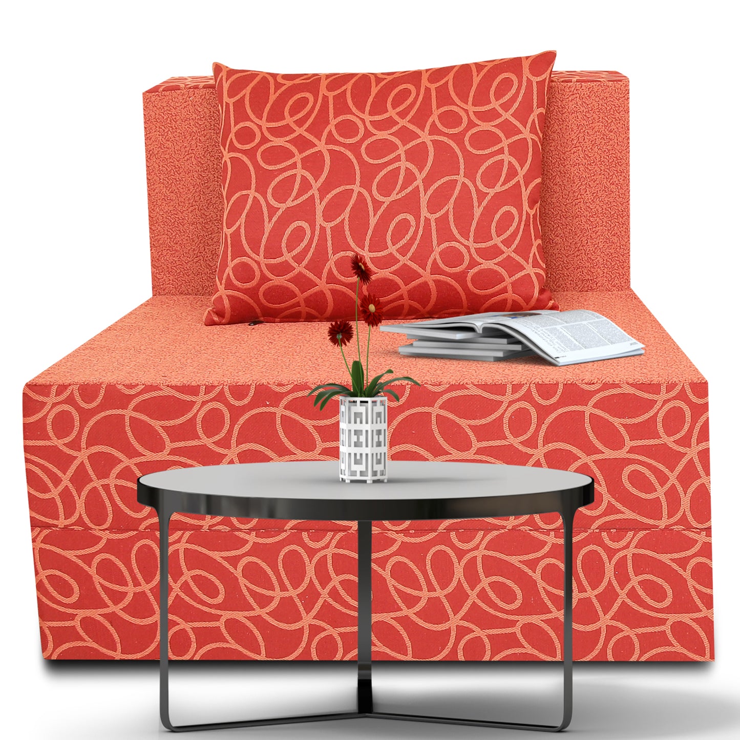 Adorn India Easy Single Seater Sofa Cum Bed Poly Cotton (Red) 3'X6'