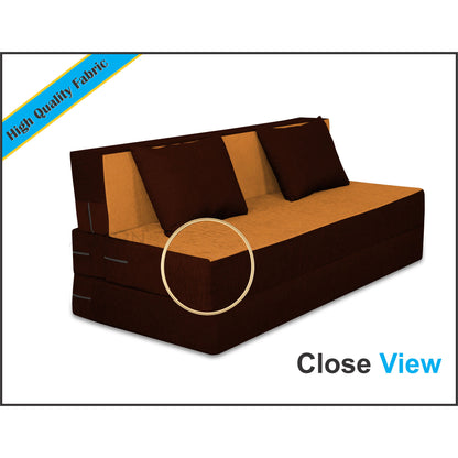 Adorn India Easy 2 Seater Sofa Cum Bed (2 Years Warrenty Quality Foam)-Perfect for Seat & Sleep Washeble Polyster Fabric Cover (Camel & Brown) 4'x6'.Pillows Free (1 Year Warranty)