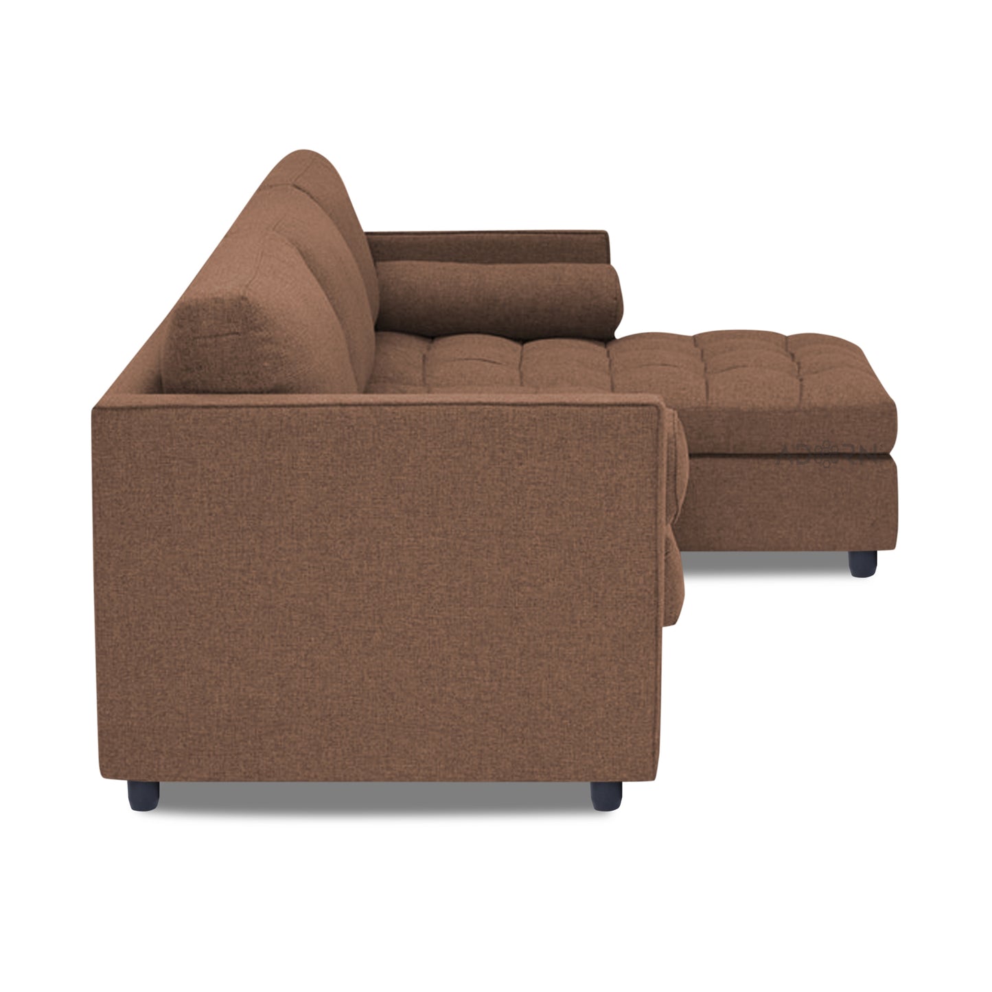 Adorn India Alexander L Shape 7 Seater Sofa Set with Ottoman Puffy RHS (Camel) (3 Year Warranty)
