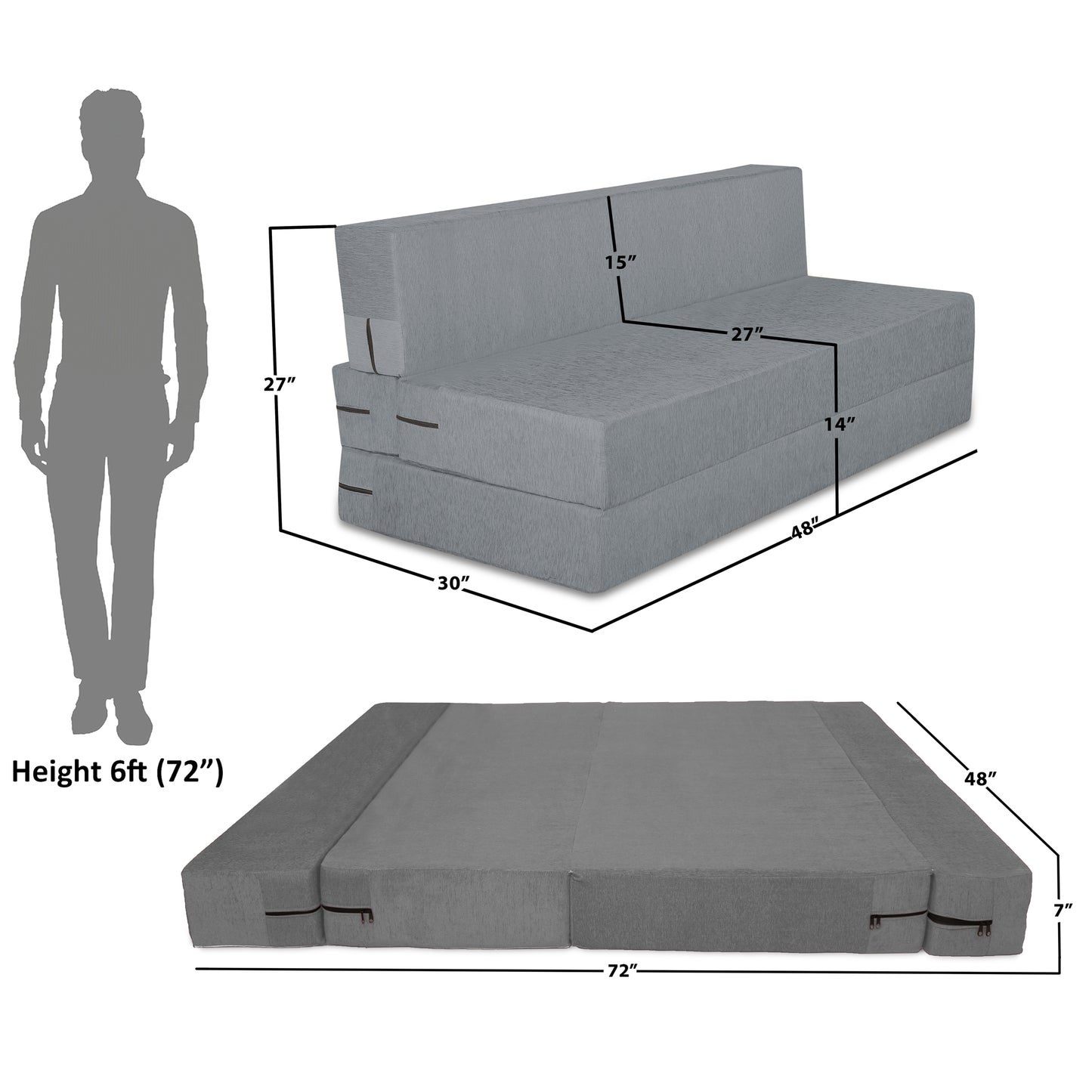 Adorn India Easy Treno 2 Seater Sofa Cum Bed Sit & Sleep Perfect for Guest, Colour Grey, 4'x6' (1 Year Warranty)