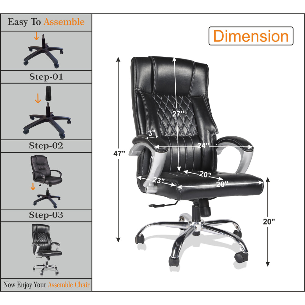 Adorn India Oxford,High-Back Leatherette Executive Office Ergonomic Chair (Black)