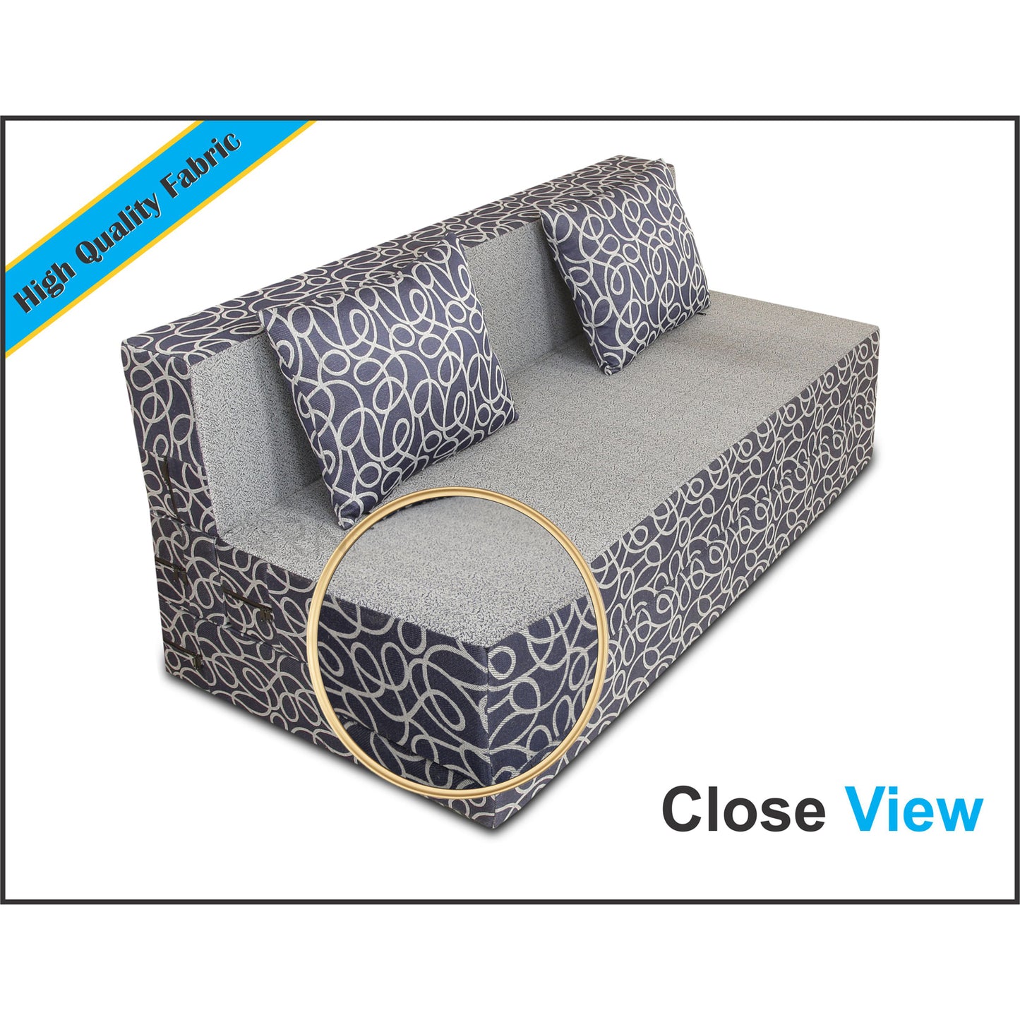Adorn India Easy Three Seater Sofa Cum Bed Poly Cotton (Blue & Grey) (6' x 6')