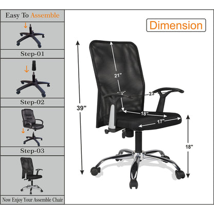Adorn India Aura Breathable Mesh Mid Back Office/Study Chair (Black)